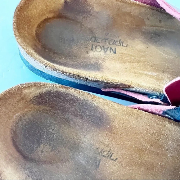 NAOT Dark Red Leather Floral Motif Cork Sandals Women’s Size 12‎ Summer Slides - Picture 9 of 11